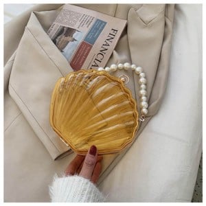 Fashion Pearl Chain Shell Shaped Design Wholesale Women Shoulder Bag - Yellow