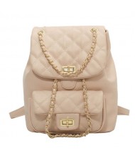 Korean Style Fashion Rhombus Women Chain Backpack - Khaki