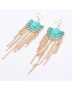 Blue Gems Inlaid Floral Style Tassels Fashion Earrings