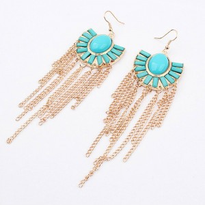 Blue Gems Inlaid Floral Style Tassels Fashion Earrings