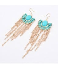 Blue Gems Inlaid Floral Style Tassels Fashion Earrings