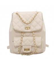 Korean Style Fashion Rhombus Women Chain Backpack - White