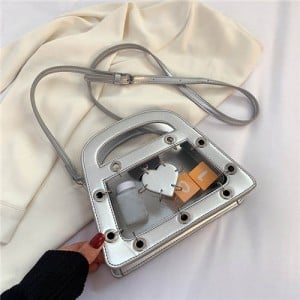 Summer Sweet and Cool Jelly Color Fashion Transparent Women Handbag - Silver