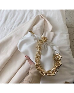 Cloud Shape Design Bold Fashion Chain Women Handbag - White