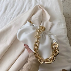 Cloud Shape Design Bold Fashion Chain Women Handbag - White