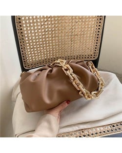 Cloud Shape Design Bold Fashion Chain Women Handbag - Brown