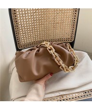 Cloud Shape Design Bold Fashion Chain Women Handbag - Brown