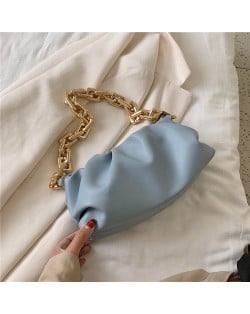 Cloud Shape Design Bold Fashion Chain Women Handbag - Blue
