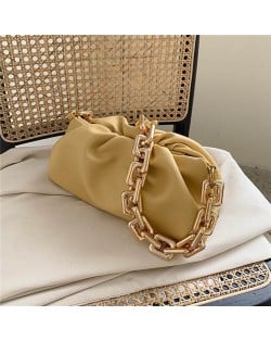 Cloud Shape Design Bold Fashion Chain Women Handbag - Yellow