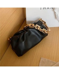 Cloud Shape Design Bold Fashion Chain Women Handbag - Black