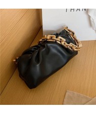 Cloud Shape Design Bold Fashion Chain Women Handbag - Black