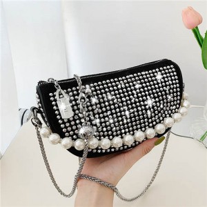 Pearl Handle Semi Round Fashion Rivets Decorated Women Wholesale Handbag