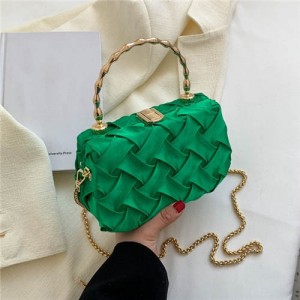 Korean Style Fashion Square Cloth Knitting Style Women Evening Handbag - Green