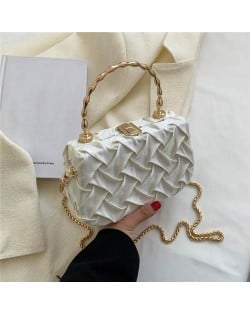 Korean Style Fashion Square Cloth Knitting Style Women Evening Handbag - White
