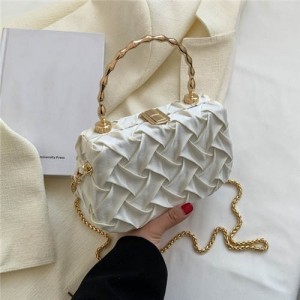Korean Style Fashion Square Cloth Knitting Style Women Evening Handbag - White