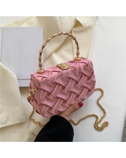 Korean Style Fashion Square Cloth Knitting Style Women Evening Handbag - Pink