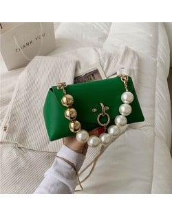 Elegant Big Pearl Chain Handle Three-dimensional Fairlady Fashion Mini Hangbag - Green