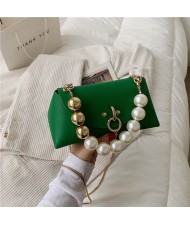 Elegant Big Pearl Chain Handle Three-dimensional Fairlady Fashion Mini Hangbag - Green