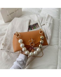 Elegant Big Pearl Chain Handle Three-dimensional Fairlady Fashion Mini Hangbag - Orange