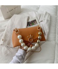 Elegant Big Pearl Chain Handle Three-dimensional Fairlady Fashion Mini Hangbag - Orange