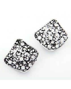 Rhinestone Inlaid Vintage Hollow Vine Irregular Square Design Earrings