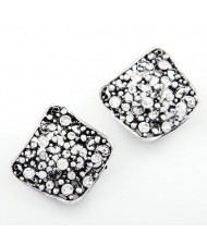 Rhinestone Inlaid Vintage Hollow Vine Irregular Square Design Earrings