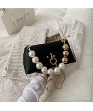 Elegant Big Pearl Chain Handle Three-dimensional Fairlady Fashion Mini Hangbag - Black