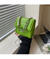 Alloy and Pearl Chain Handle Mini Square Women Handbag - Green