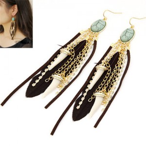 Turquoise Embedded Assorted Elements Dangling Earrings
