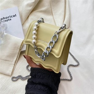 Alloy and Pearl Chain Handle Mini Square Women Handbag - Yellow