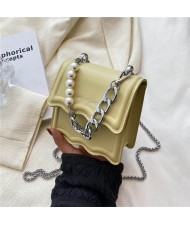 Alloy and Pearl Chain Handle Mini Square Women Handbag - Yellow