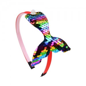 Mermaid Tail Design Sequins Kids Headband Sweet Girl Hair Accessories - Multicolor