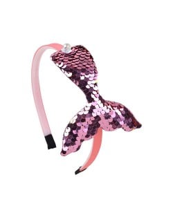 Mermaid Tail Design Sequins Kids Headband Sweet Girl Hair Accessories - Pink