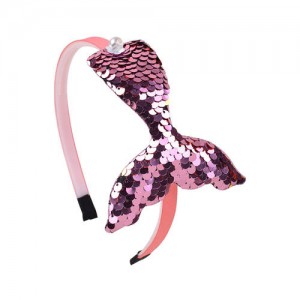 Mermaid Tail Design Sequins Kids Headband Sweet Girl Hair Accessories - Pink
