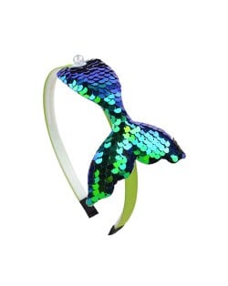 Mermaid Tail Design Sequins Kids Headband Sweet Girl Hair Accessories - Green