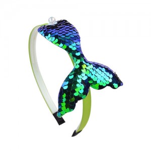 Mermaid Tail Design Sequins Kids Headband Sweet Girl Hair Accessories - Green