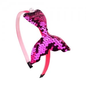 Mermaid Tail Design Sequins Kids Headband Sweet Girl Hair Accessories - Rose