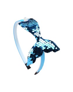 Mermaid Tail Design Sequins Kids Headband Sweet Girl Hair Accessories - Blue