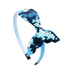 Mermaid Tail Design Sequins Kids Headband Sweet Girl Hair Accessories - Blue