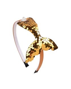 Mermaid Tail Design Sequins Kids Headband Sweet Girl Hair Accessories - Golden