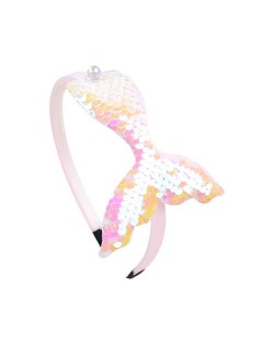 Mermaid Tail Design Sequins Kids Headband Sweet Girl Hair Accessories - Luminous White