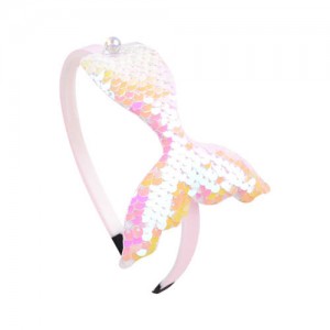 Mermaid Tail Design Sequins Kids Headband Sweet Girl Hair Accessories - Luminous White