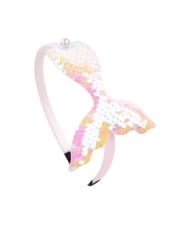 Mermaid Tail Design Sequins Kids Headband Sweet Girl Hair Accessories - Luminous White