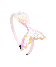 Mermaid Tail Design Sequins Kids Headband Sweet Girl Hair Accessories - Luminous White