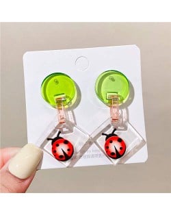 Korean Fashion Ladybug Acrylic Square Shape Women Dangle Earrings