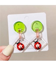 Korean Fashion Ladybug Acrylic Square Shape Women Dangle Earrings