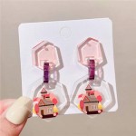 Red Woods and House British Doodle Style Irregular Shape Women Dangle Earrings