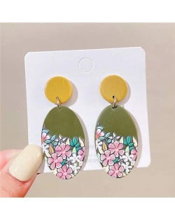 Comic Flower Bush Oval Shape Women Acrylic Dangle Earrings