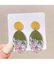 Comic Flower Bush Oval Shape Women Acrylic Dangle Earrings