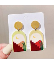 Cactus in the Moonlight Night Irregular Shape Summer Fashion Women Dangle Wholesale Earrings